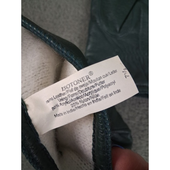 Vintage Isotoner by ARIS Green Leather Gloves Women 7.5 M Textured Lined - Picture 4 of 6